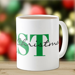 Big Green Monogram and Merry Christmas Classic Coffee Mug