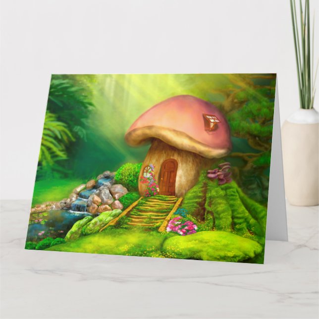 BIG Greeting Card Fantasy mushroom cottage house (Front)