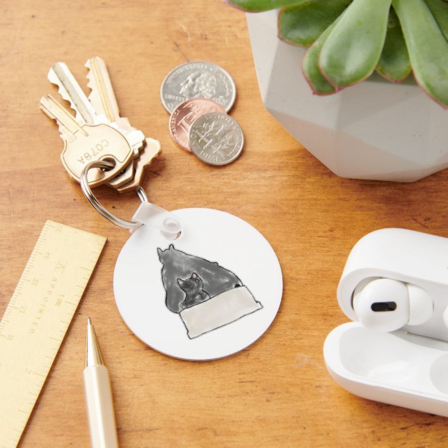 Big Grey Cat Small Black Cat Box Art Keychain (Desk)
