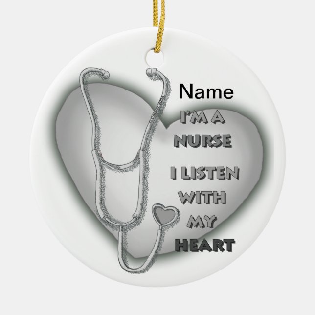 Big grey heart nurse  ceramic ornament (Front)