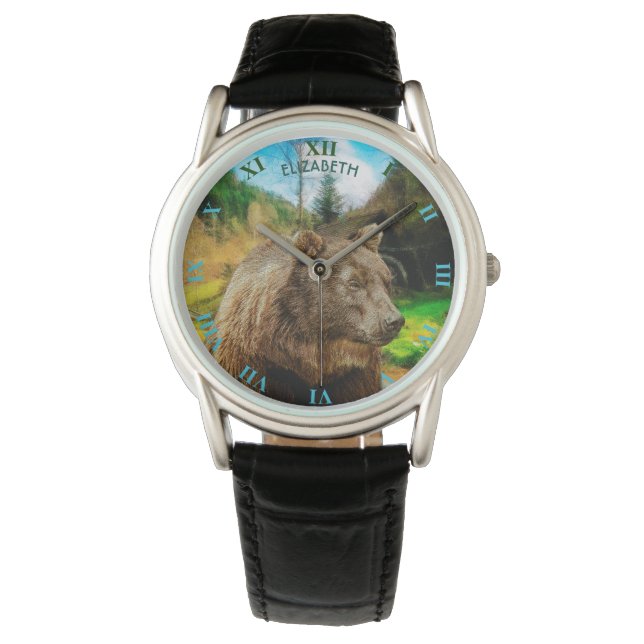 Big Grizzly Bear And Beautiful Mountains Landscape Watch (Front)