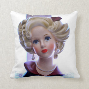 Big Hair Lady Head Vase Attitude Doll Throw Pillow