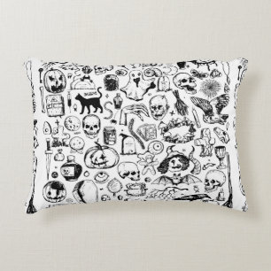 Big halloween doodles collection. Hand drawn vinta Accent Pillow