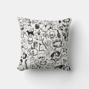Big halloween doodles collection. Hand drawn vinta Throw Pillow