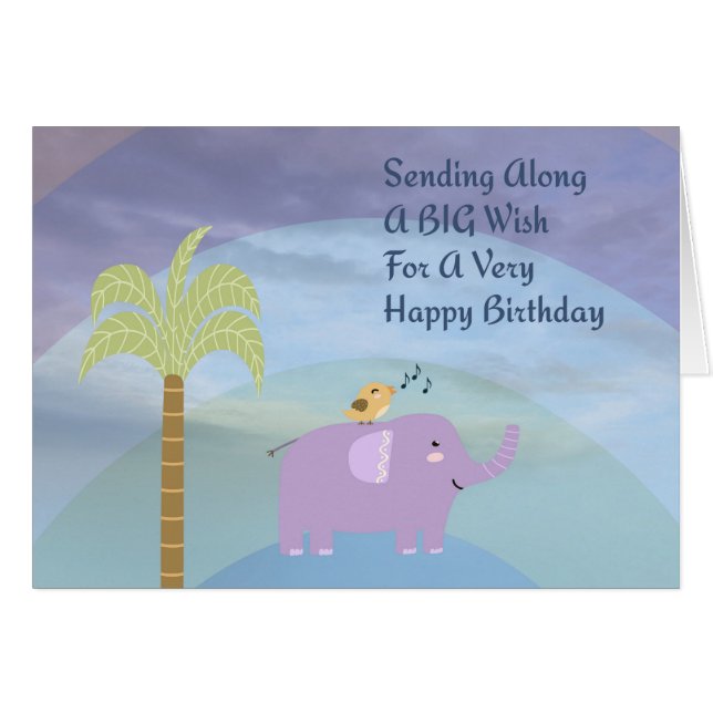 Big Happy Birthday Wish with Elephant for Child (Front Horizontal)