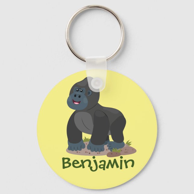 Big happy gorilla cartoon illustration keychain (Front)
