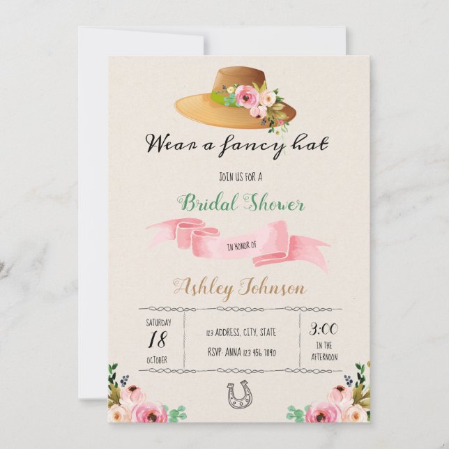 Big hat bridal shower party invitation (Front)