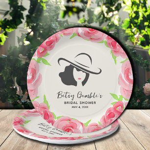 Big Hat Lady Roses Derby Bridal Shower Paper Plate