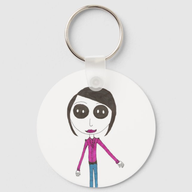Big Head Button girl Keychain (Front)