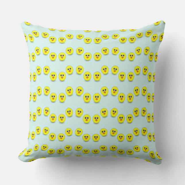 Big head chick on blue throw pillow (Front)