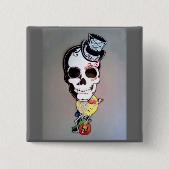 Big Head Skeleton 2 Inch Square Button (Front)