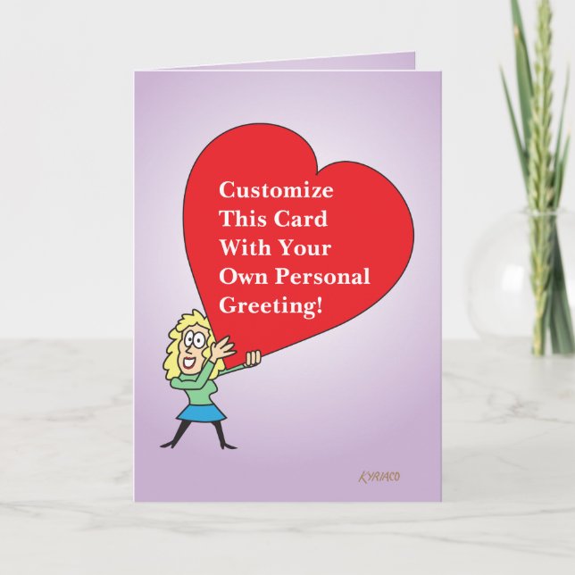 Big Heart Custom Greeting Card With Cartoon Girl 0 (Front)