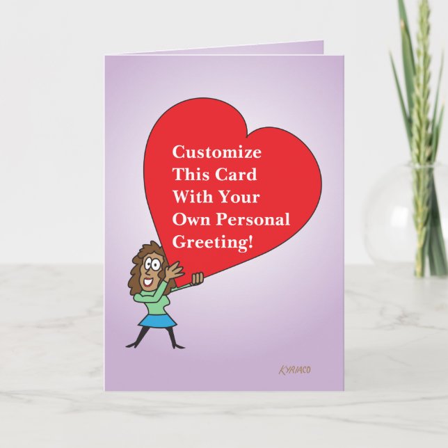 Big Heart Custom Greeting Card With Cartoon Girl 1 (Front)