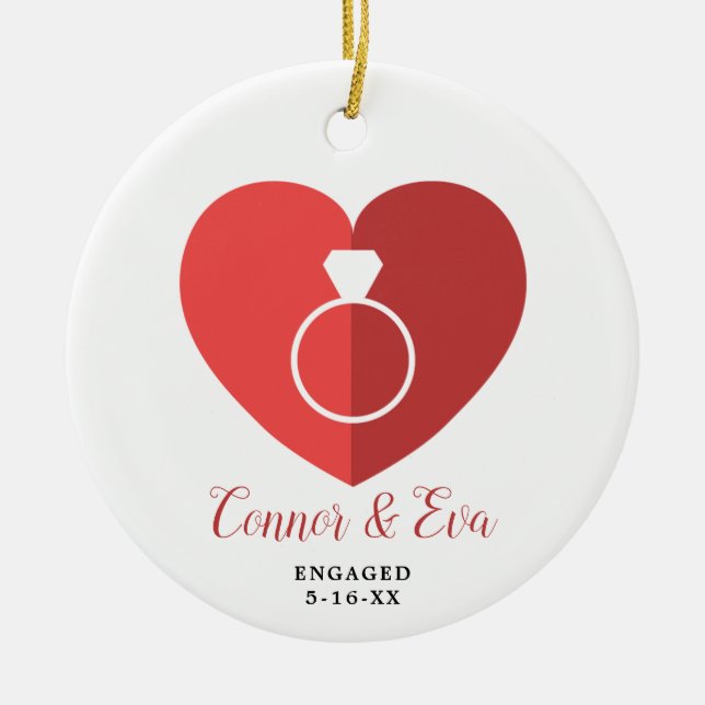 Big Heart Personalized Newly Engaged Engagement Ceramic Ornament (Front)