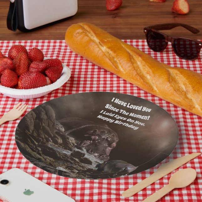 **"Big Heart, Tiny Love: A Giant Hippo’s Affection Paper Plate (Picnic)