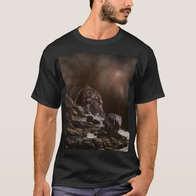 **"Big Heart, Tiny Love: A Giant Hippo’s Affection T-Shirt (Front)