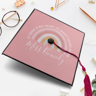 Big Heart to Shape Young Minds Pink Teacher Graduation Cap Topper