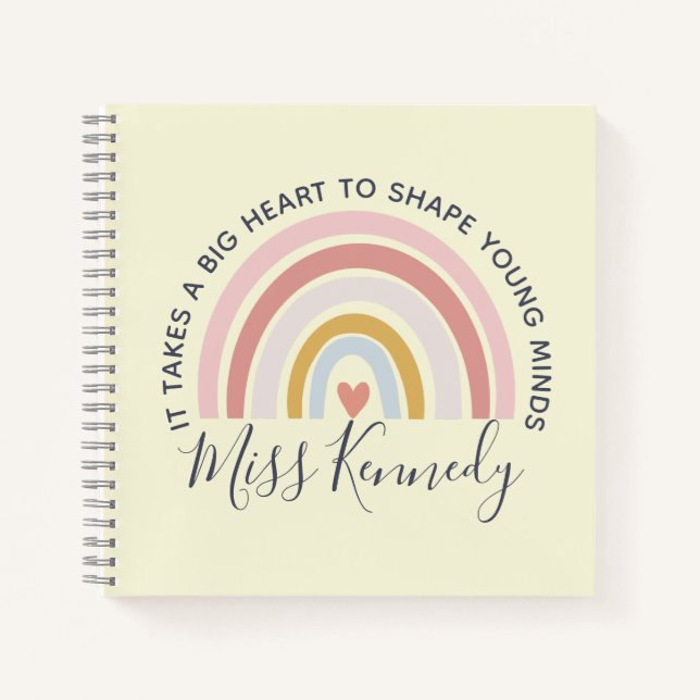 Big Heart to Shape Young Minds Teacher Blush Pink Notebook (Front)