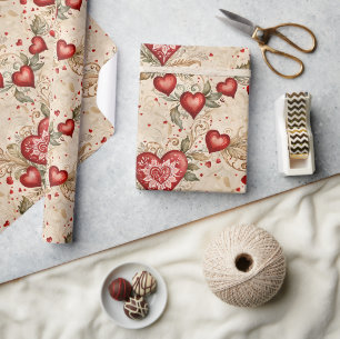 Big Hearts and Small Folk Art Wrapping Paper