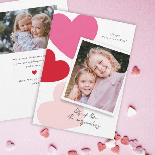Big Hearts Photo Valentine's  Holiday Card (Big Hearts Modern 2 Photo Valentine's Day Card.)