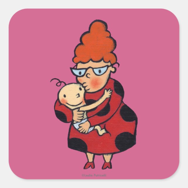 Big Hello Hugs from Auntie in Red Square Sticker (Front)