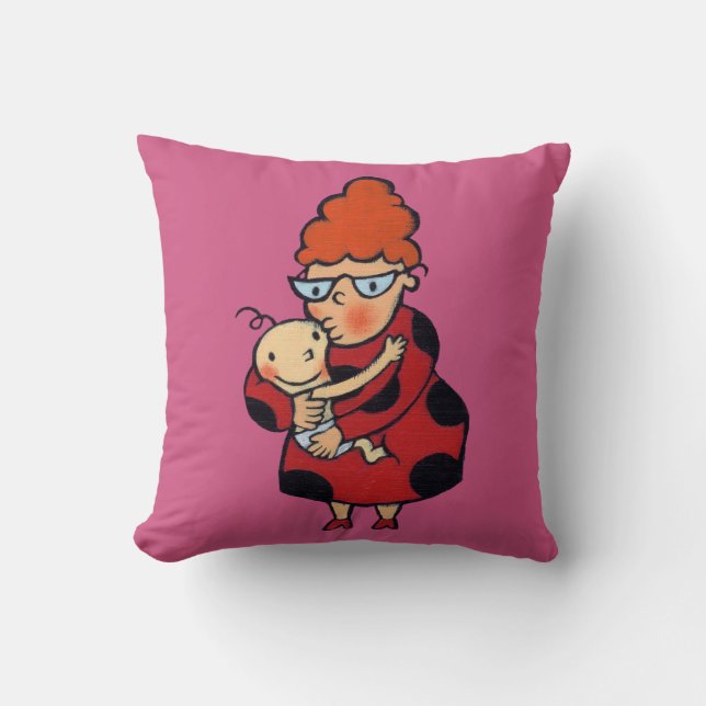 Big Hello Hugs from Auntie in Red Throw Pillow (Front)