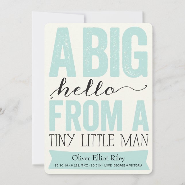 Big Hello Little Man Baby Boy Birth Announcement (Front)