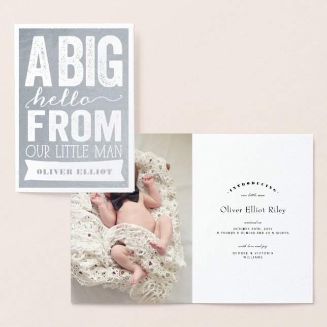 Big Hello Little Man Baby Boy Birth Announcement (Display)