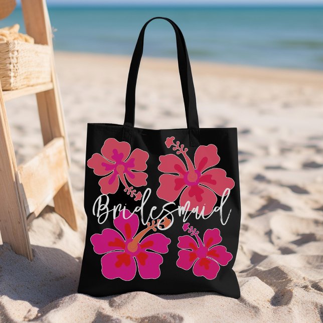 Big Hibiscus Flowers Black Bridesmaid Tote Bag (Creator Uploaded)