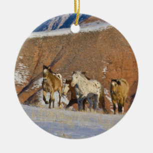 Big Horn Mountains, Horses running Ceramic Ornament
