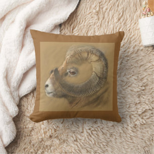 Big Horn Ram Drawing Throw Pillow