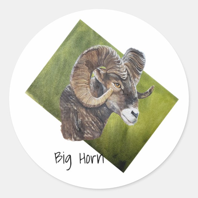 Big Horn Ram Sheep on Green Classic Round Sticker (Front)