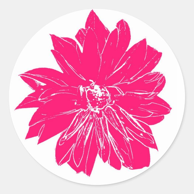 Big hot pink flower classic round sticker (Front)