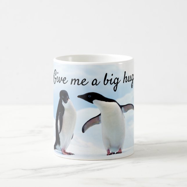 Big hug Penguin on ice photo with text Coffee Mug (Center)