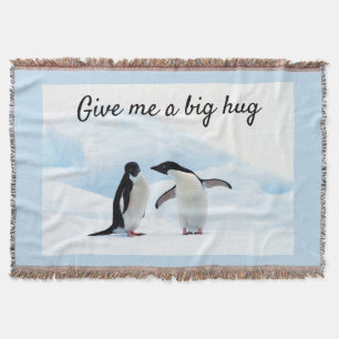 Big hug Penguin on ice photo with text Throw Blanket