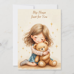 Big Hugs - Cute Girl Hugging Teddy Bear Invitation