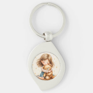 Big Hugs - Cute Girl Hugging Teddy Bear Keychain