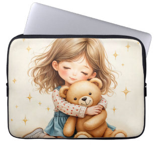 Big Hugs - Cute Girl Hugging Teddy Bear Laptop Sleeve