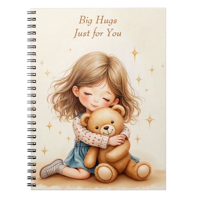 Big Hugs Cute Girl Hugging Teddy Bear Paper Sheet Notebook (Front)