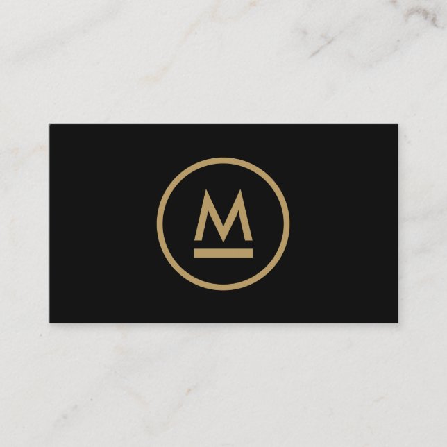Big Initial Modern Monogram in Gold on Black Business Card (Front)