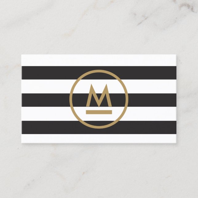 Big Initial Modern Monogram on Bold Stripes Business Card (Front)