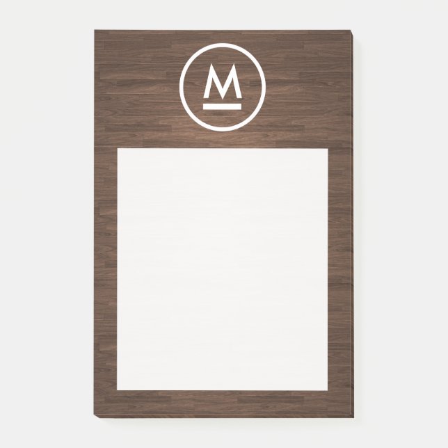 Big Initial Modern Monogram on Brown Wood Post-it Notes (Front)