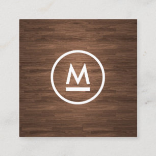 Big Initial Modern Monogram on Brown Wood Square Business Card