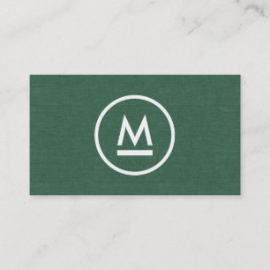 Big Initial Modern Monogram on Green Linen Business Card