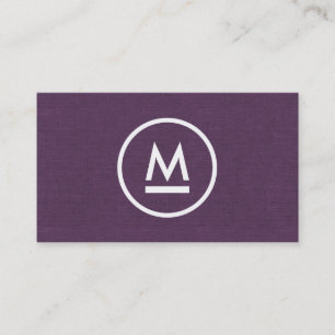Big Initial Modern Monogram on Purple Linen Business Card