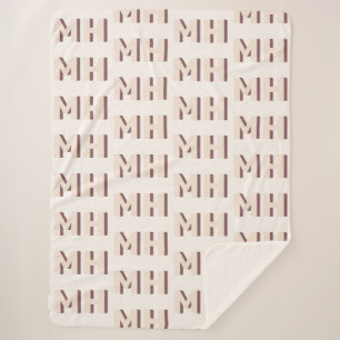 Big Initials Shadow Font Modern Monogram Neutral Sherpa Blanket