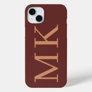 Big Initials Stylish Puce Red & Antique Brass iPhone 15 Mini Case
