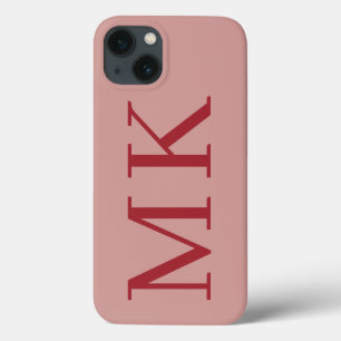 Big Initials Stylish Rose Tan & Crimson Red iPhone 13 Case
