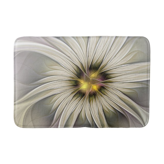 Big Ivory Flower, Abstract Modern Fractal Art Bath Mat (Front)