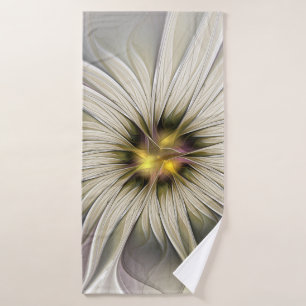Big Ivory Flower, Abstract Modern Fractal Art Bath Towel